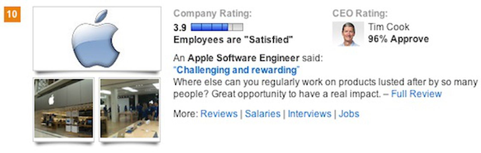Apple and Tim Cook Fare Well in Survey of Best Places to Work - MacRumors