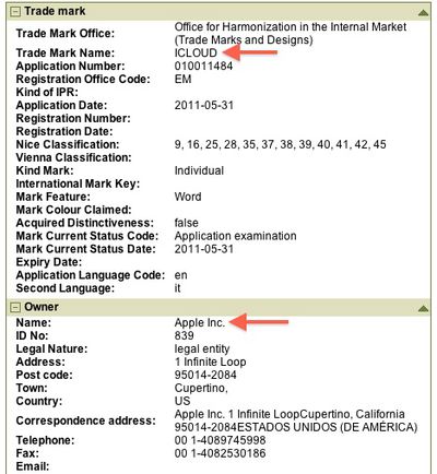 apple icloud trademark