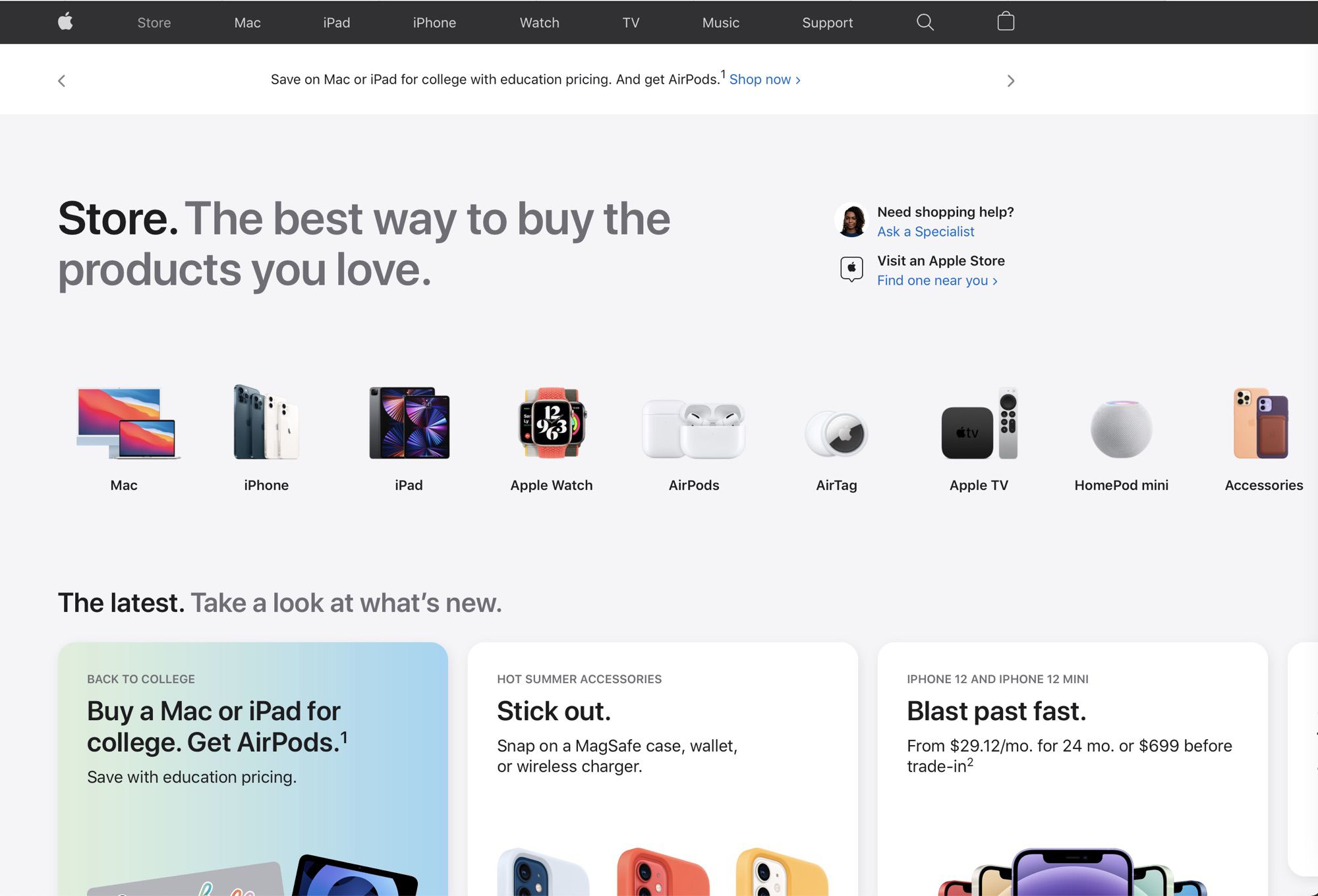 El sitio web de Apple tiene una sección de tienda rediseñada y una pestaña dedicada a ‘Tienda’