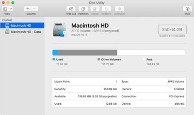 macos catalina disk utility show only volumes