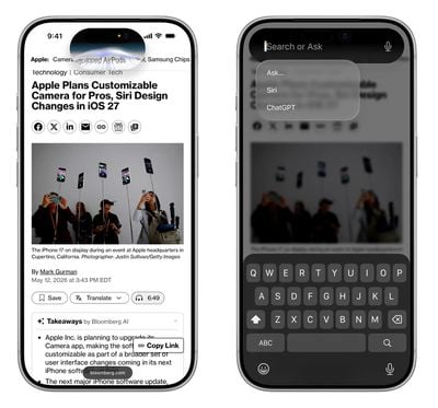 iOS 27 Search or Ask Bloomberg
