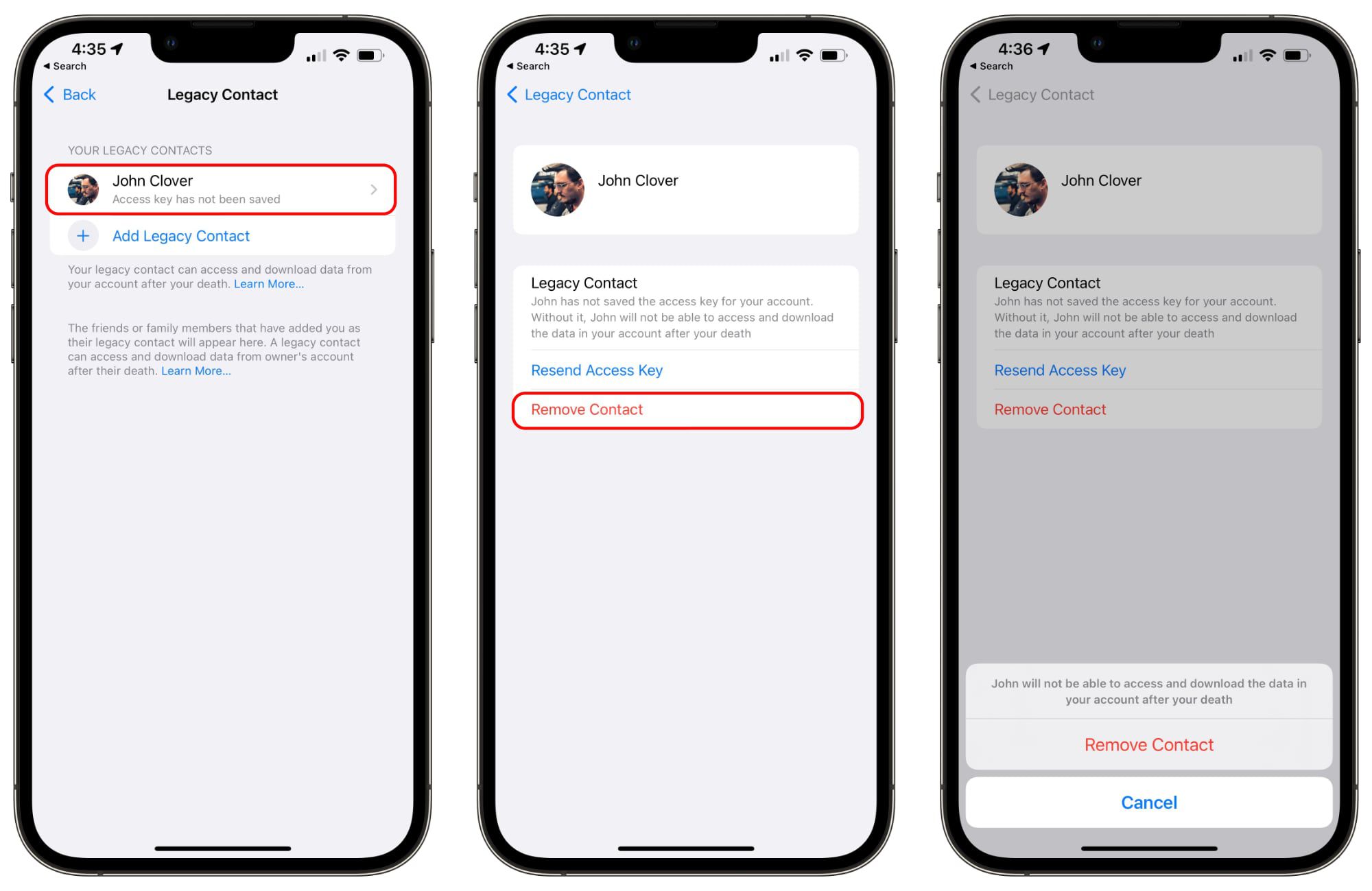 supprimer l'ancien contact