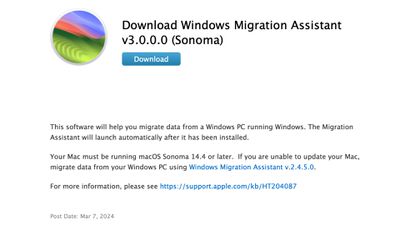 Windows Migration Assistant برای macOS Sonoma ارتقا یافته است