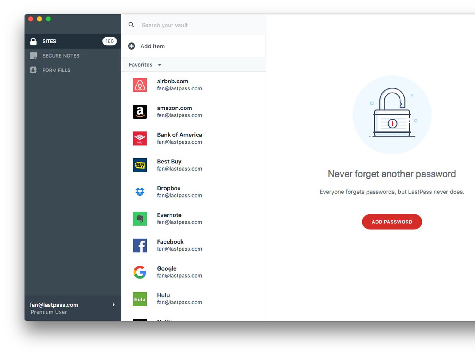 lastpass set default login