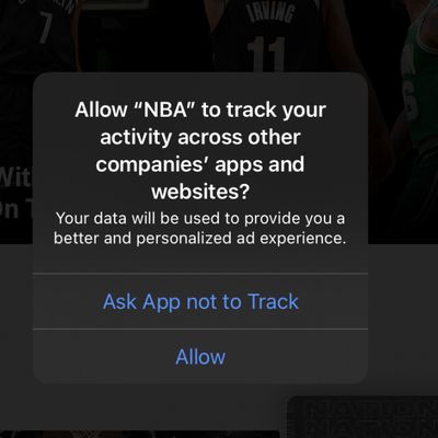 nba app tracking transparency prompt ios 14 4