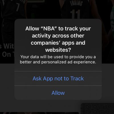 nba app tracking transparency prompt ios 14 4