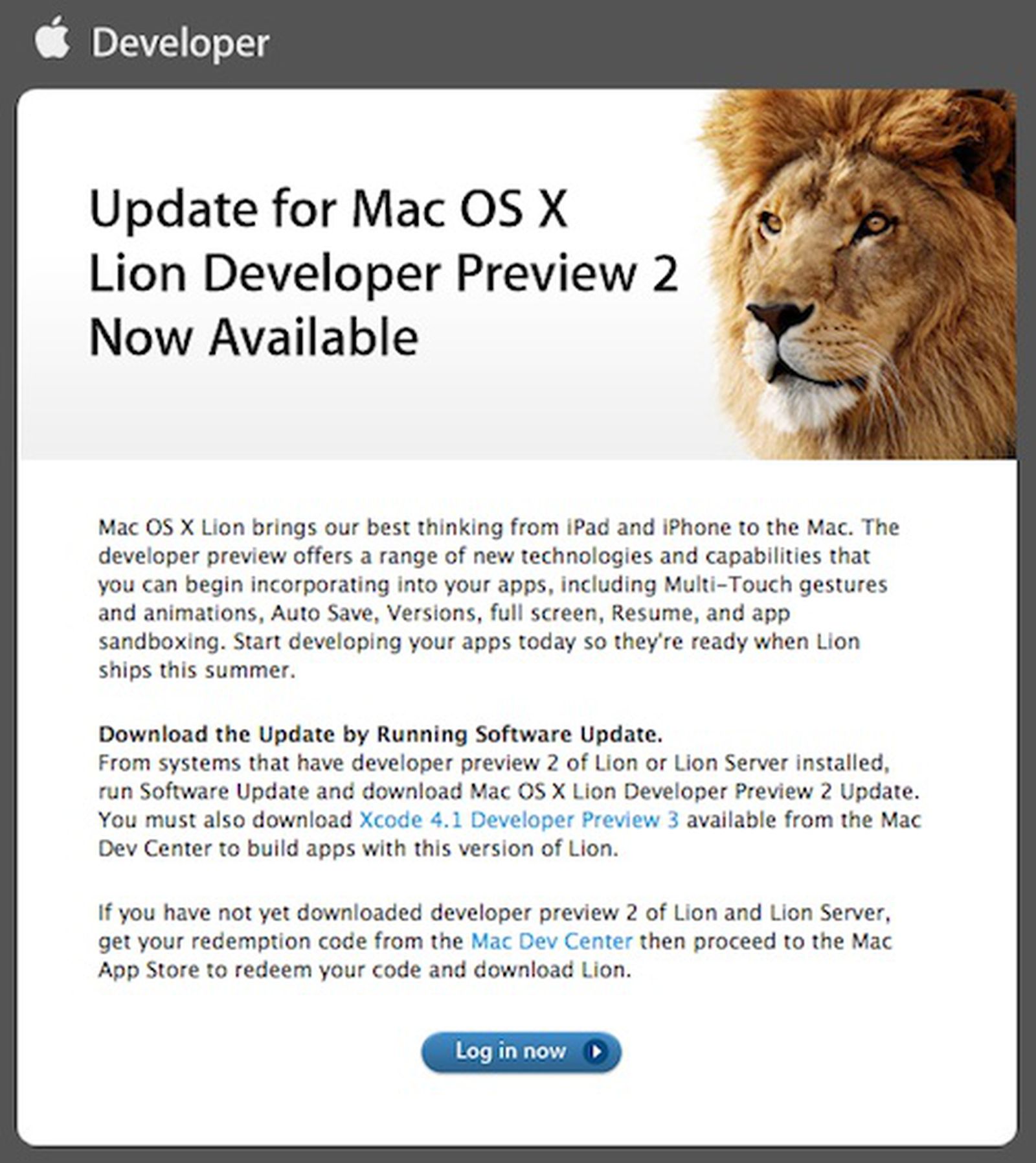 Apple Releases Update to Mac OS X Lion Developer 2 - MacRumors