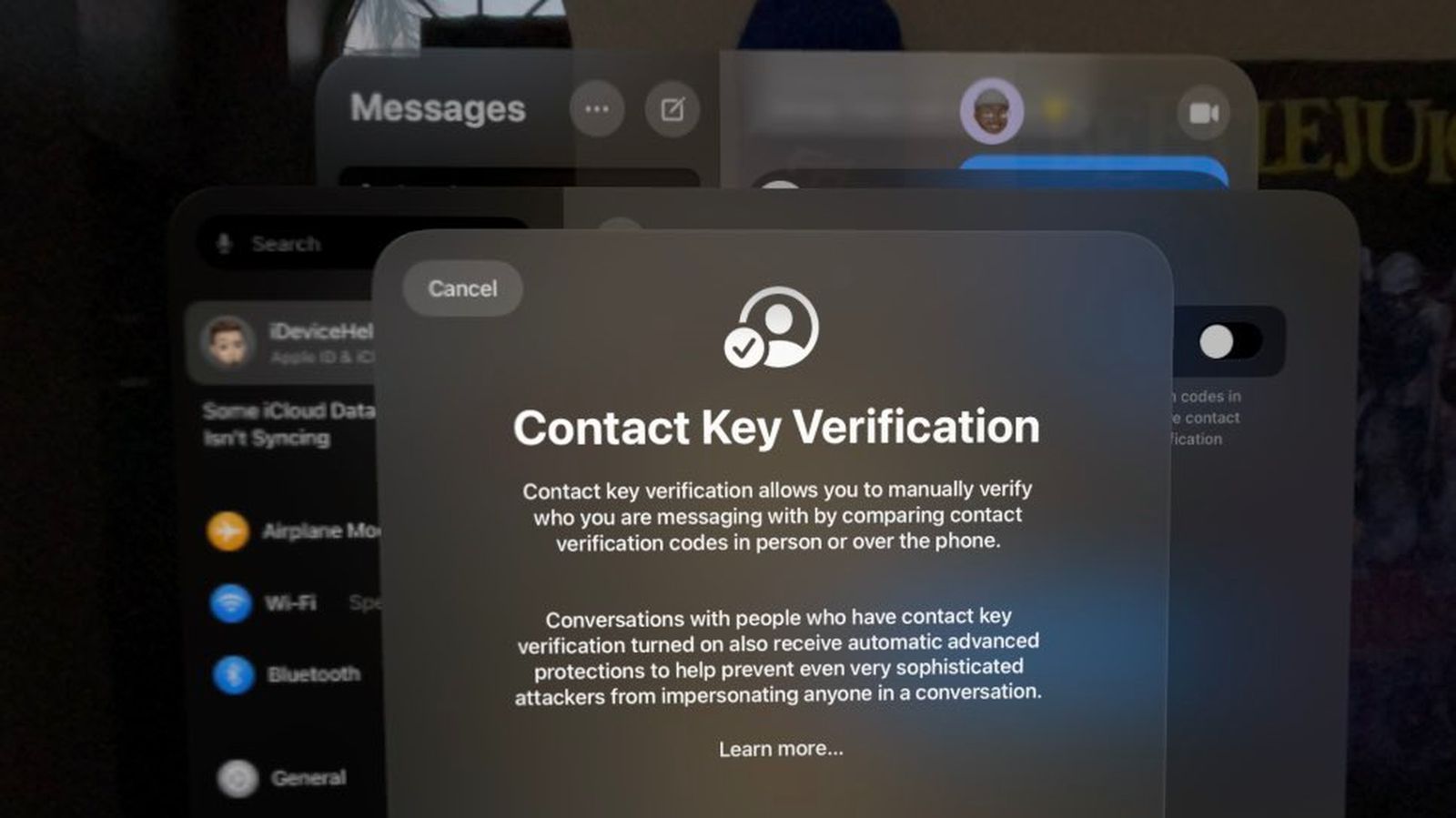 Vision Pro получает проверку контактного ключа iMessage в бета-версии VisionOS 1.1