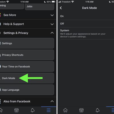facebook dark mode setting