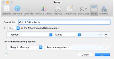 out of office rule text