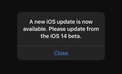 ios 14 beta pop up