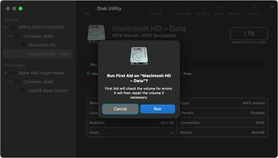 macos big sur recovery mode disk utility data volume first aid