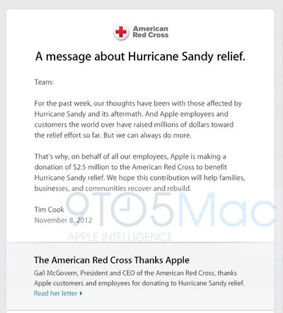 apple hurricane sandy donation