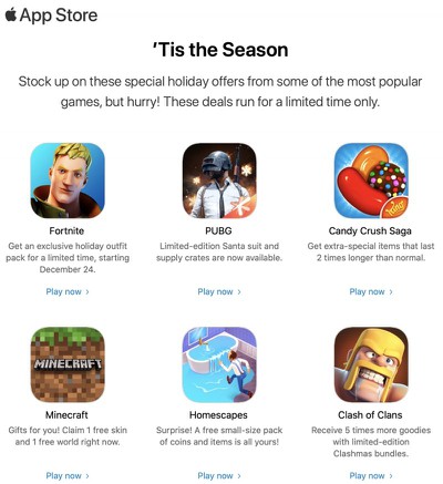 Apple Promotes Holiday Bonuses In Games Like Fortnite And