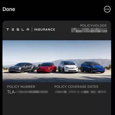 tesla insurance card apple wallet