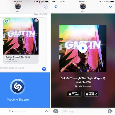 shazam ios messages