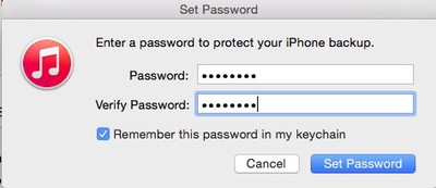 itunes default backup password never set