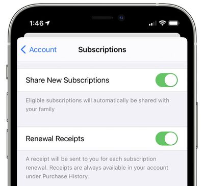 share new subscriptions family sharing