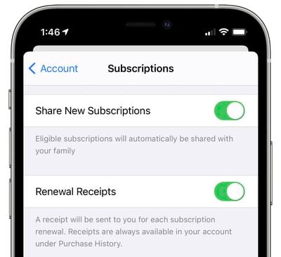 share new subscriptions family sharing