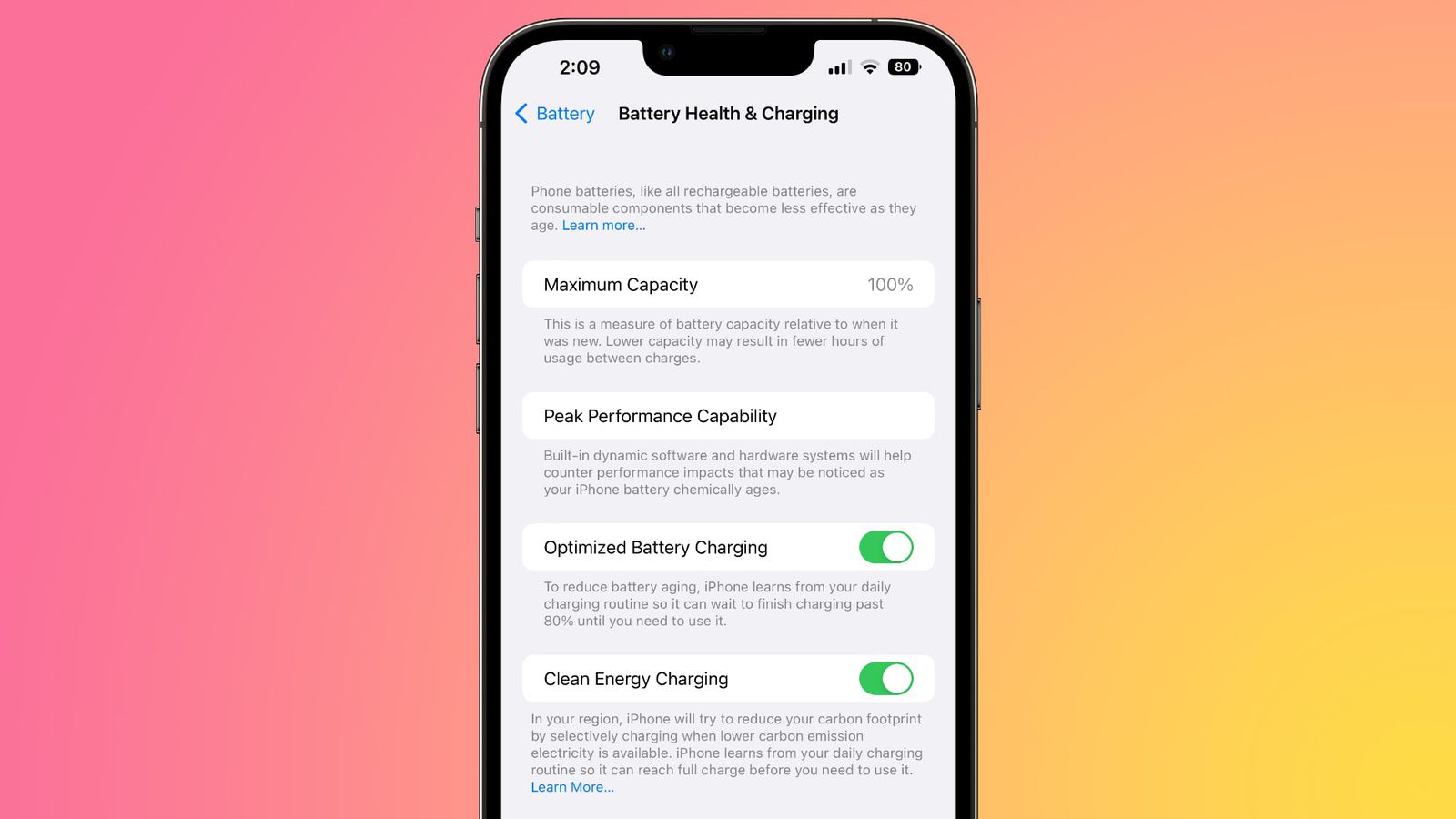 iOS 16.1 Clean Energy Charging