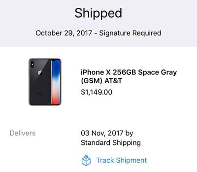 shipped iphone x
