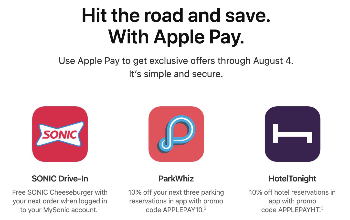 Apple Pay Promo Offers Discounts for SONIC, HotelTonight, and ParkWhiz