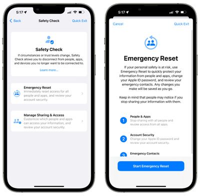 Restablecimiento de emergencia de verificación de seguridad de iOS 16