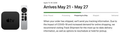 apple tv 4k preparing to ship