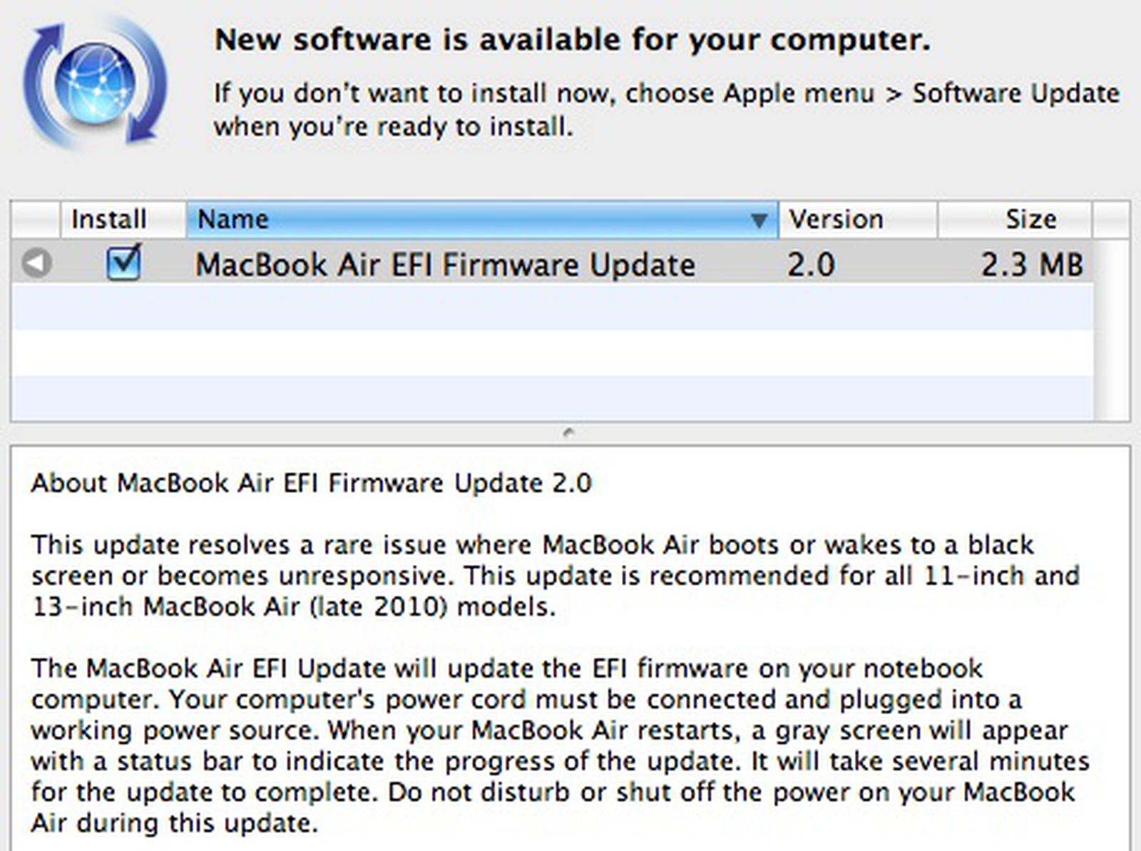macbook air os update not showing