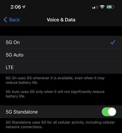 t mobile 5g standalone support