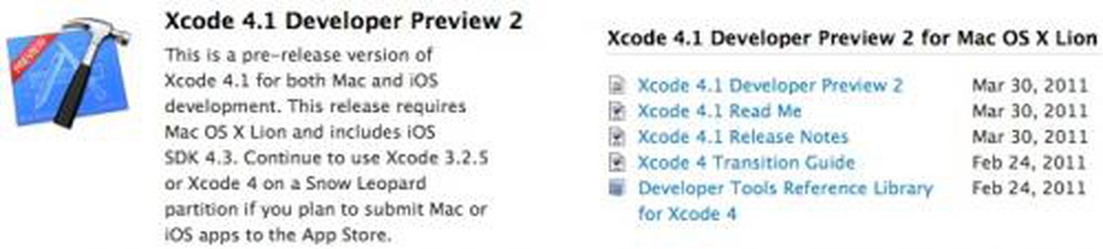 Apple Releases Xcode 4.1 Developer Preview 2 - MacRumors