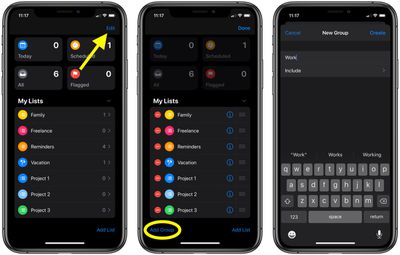 how to create reminders group ios 1