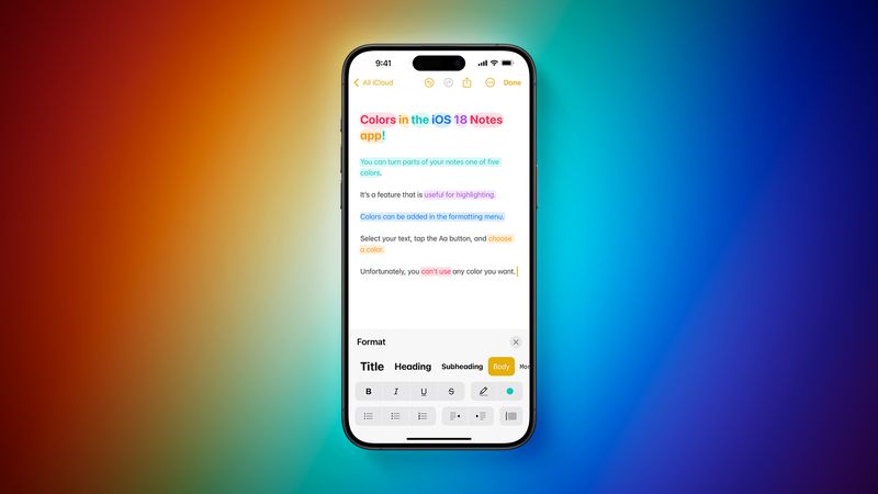 iOS 18 Notes App Supports Colors for Highlighting Typed Text - 3uTools