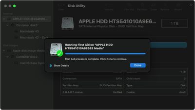 macos big sur recovery mode disk utility disk first aid complete