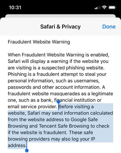 apple safari fraudulent website warning tencet