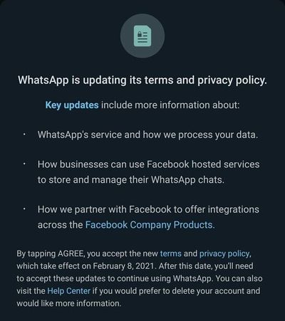 WhatsApp privacy policy update