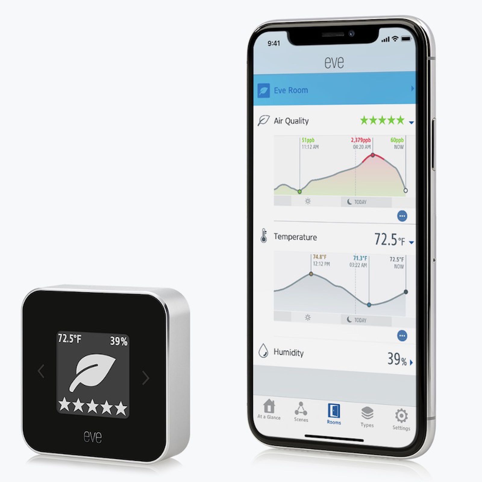 Elgato Eve Room Wireless Indoor Air Quality Temperature Humidity Sensor fo Apple