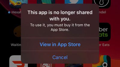 app no longer shared error dialog