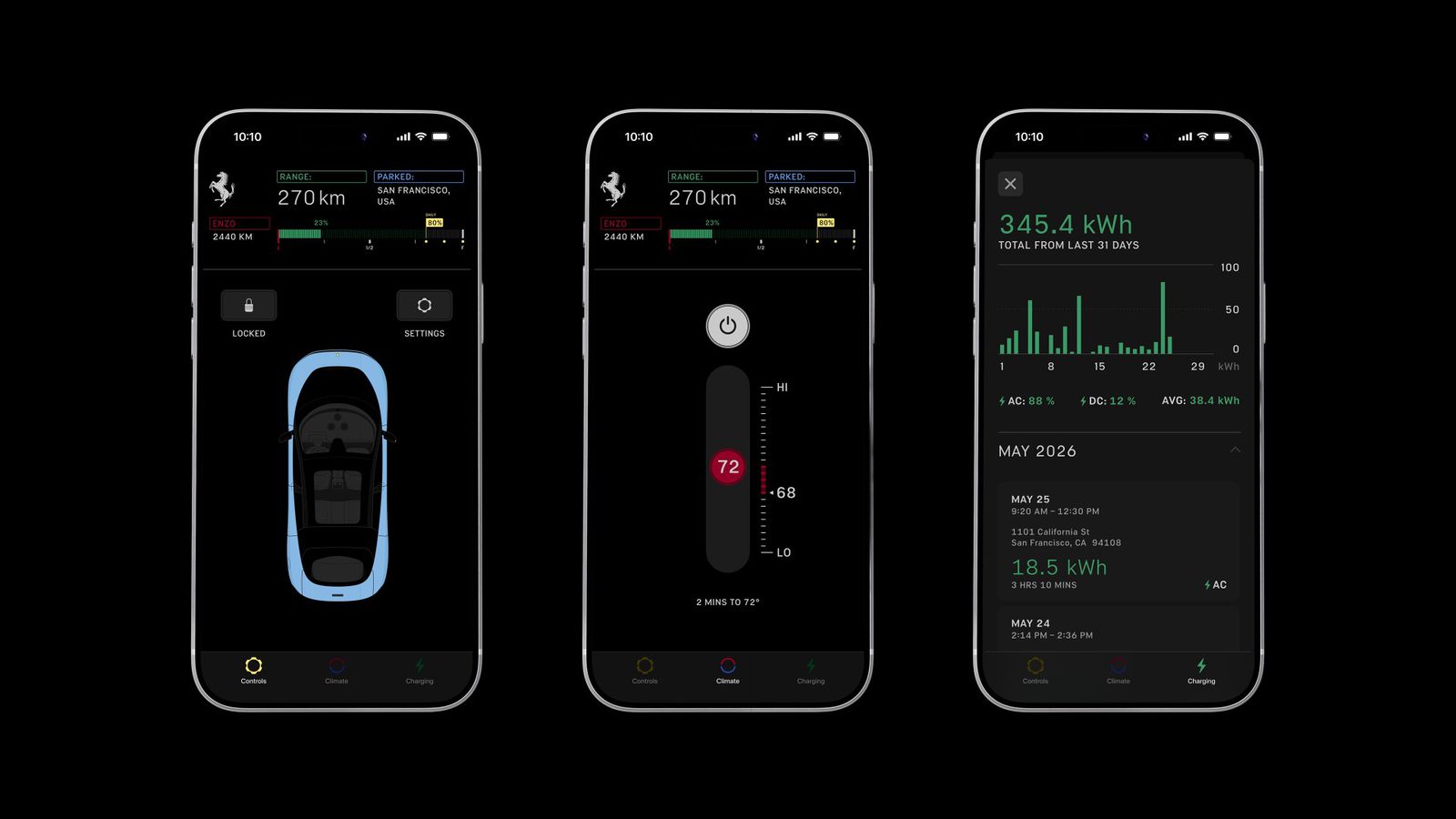 Official Ferrari image showing the Ferrari Luce digital key and connected interface