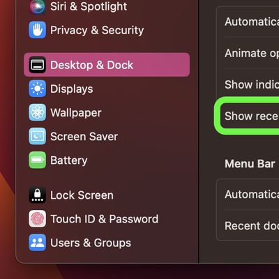 show recent apps dock