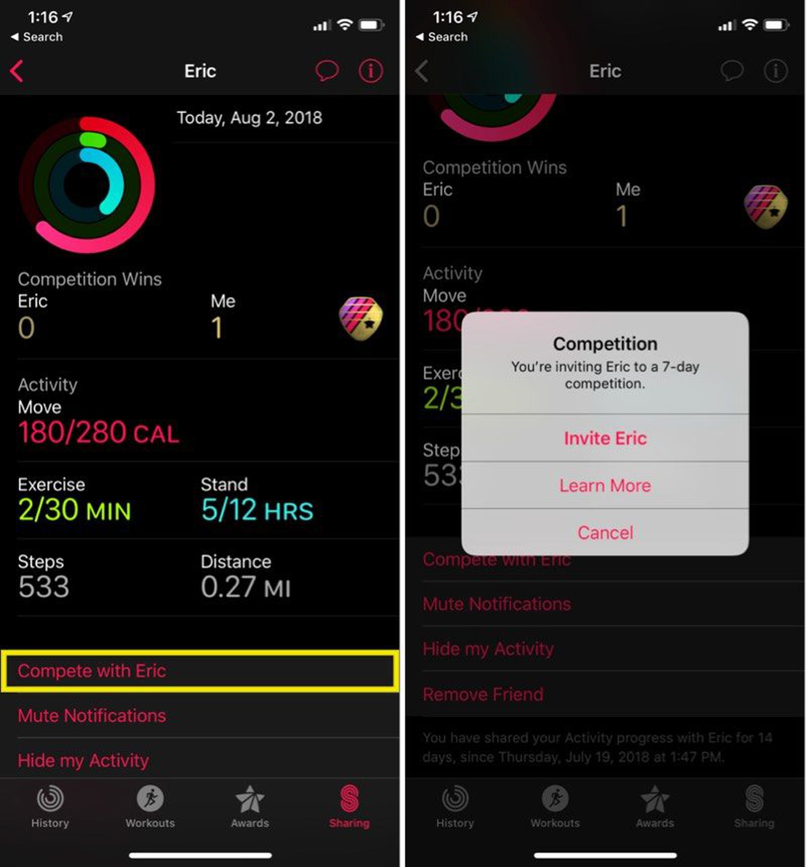 apple watch competition with friends