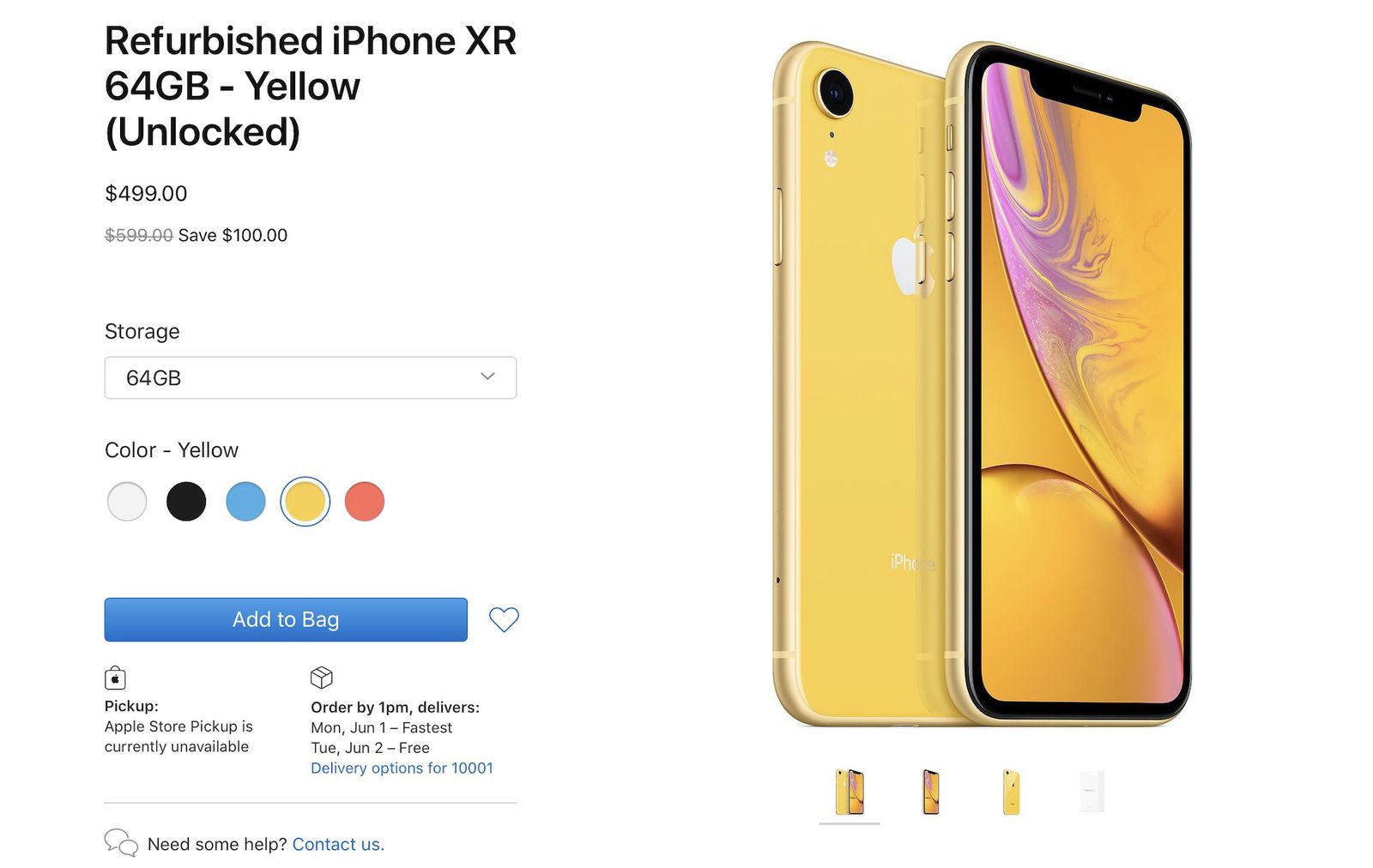 iPhone XR 128GB Yellow - New battery - Refurbished product