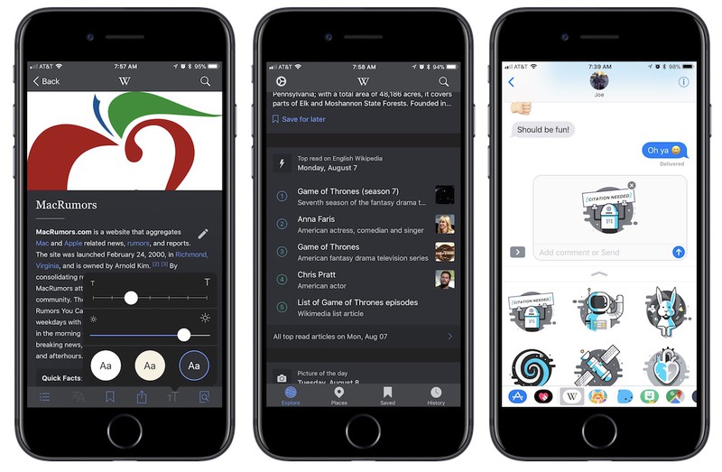 Official Wikipedia App for iOS Introduces Dark Mode and iMessage