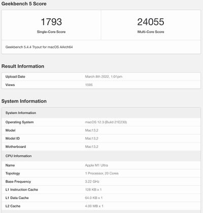 m1 ultraa benchmark