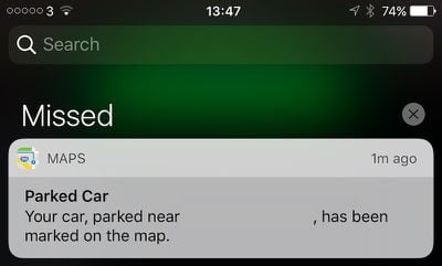 iOS 10 parked car