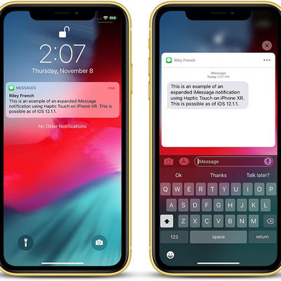 iphone xr haptic touch imessage