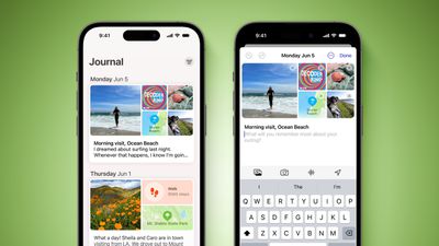 ميزة تطبيق Journal iOS 17 باللون الأخضر