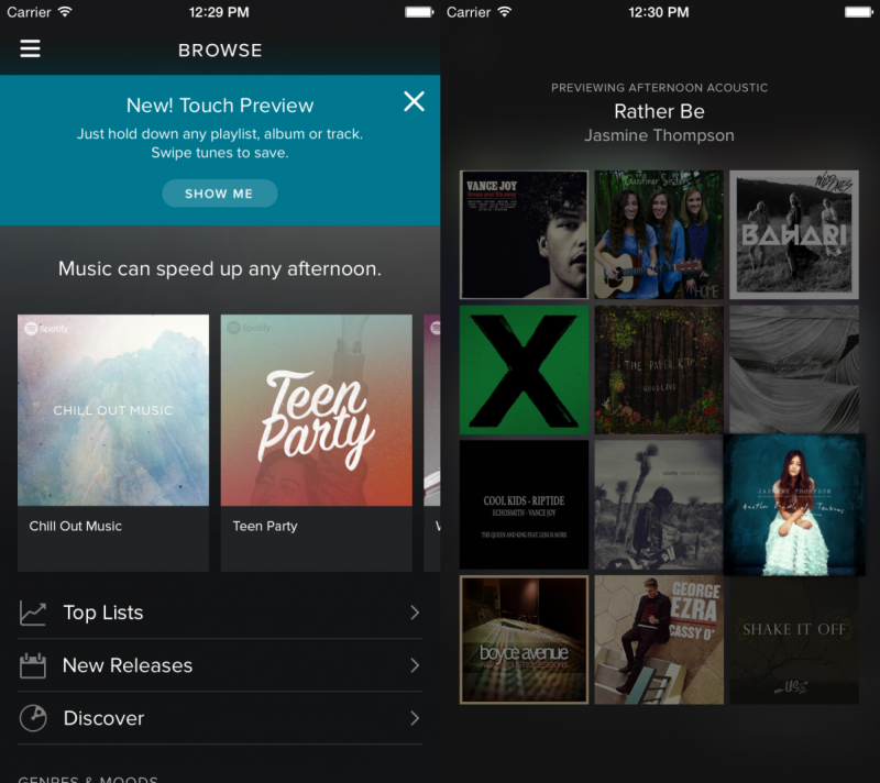 Spotify for iOS Adding Streamlined 'Touch Preview' Controls After