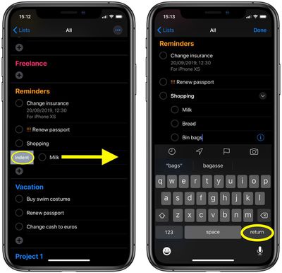 how to create nested reminders ios