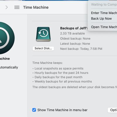 time machine initial backup error